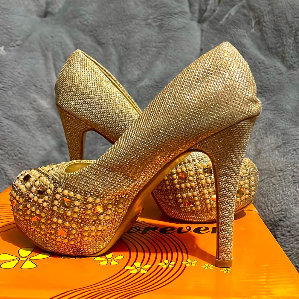 Gold beaded heels